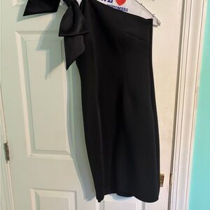 One-Shoulder Black Dress with Bow Accent